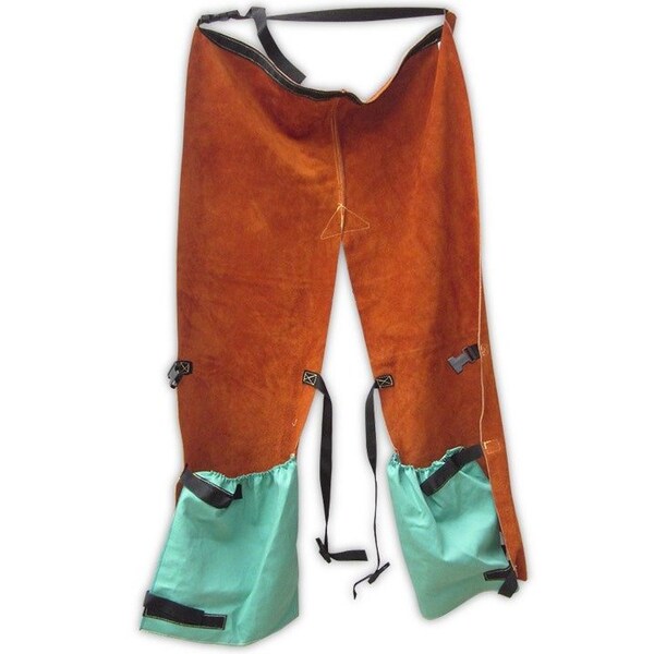 Split Leather Chaps With Enclosed Green Sateen Calves